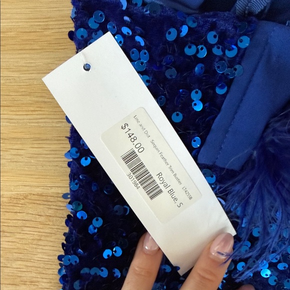 Line & Dot Blue Sequin Feather Crop Top - Picture 2 of 2